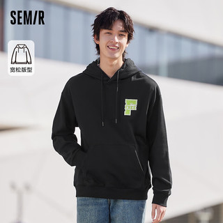 森马（Semir）马利联名卫衣男春季落肩袖宽松舒适温暖连帽套头上衣印花简约 黑色90001 160/80A/XS