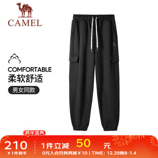 骆驼 CAMEL运动裤女工装风冬抽绳直筒束脚户外登山垂感阔腿裤 幻影黑，男女同款 XL