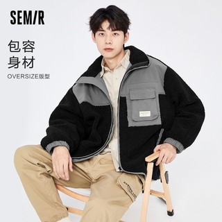 Semir 森马 外套男冬季oversize不对称拼接工装上衣个性复古夹克