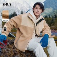 Semir 森马 外套男冬季oversize不对称拼接工装上衣个性复古夹克