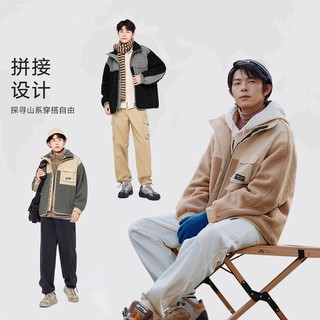 Semir 森马 外套男冬季oversize不对称拼接工装上衣个性复古夹克