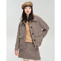 【专柜同款】冬季女装格纹单排扣翻领夹克式外套