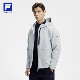 FILA 斐乐男士梭织外套2024春宽松加绒运动连帽上衣 星灰蓝-BU 180/100A/XL