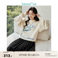 茵曼(INMAN)复古摇粒绒卫衣女装原创花卉贴布绣长袖宽松上衣 浅杏色 L
