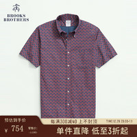 布克兄弟（BrooksBrothers）男士新纯棉府绸扣结领方格纹短袖休闲衬衫 6003-红色 S