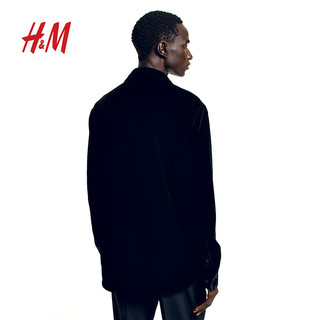 H&M秋季男装标准版型天鹅绒衬衫1201018 黑色 170/92A