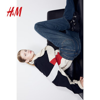 H&M女装牛仔裤冬季宽松直筒高腰休闲长裤5袋式1160547 深牛仔蓝 32P
