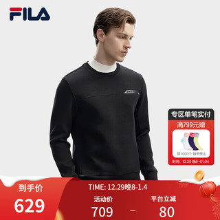 FILA 斐乐男子针织套头衫2024春季时尚休闲简约基础卫衣 正黑色-BK 180/100A/XL