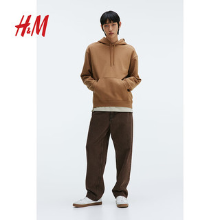 H&M男装卫衣冬季保暖加绒舒适简约纯色柔软连帽长袖上衣0970819 浅棕色 165/84A