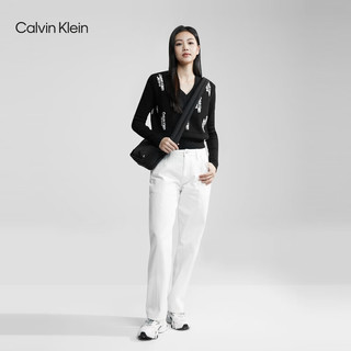 Calvin Klein  Jeans24春季女士休闲通勤字母提花V领马甲针织衫J222942 BEH-太空黑 XS