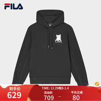 FILA 斐乐女子针织连帽上衣2023冬时尚休闲猫咪图案卫衣 正黑色-BK 160/80A/S