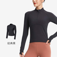 Keep半拉链运动上衣女瑜伽长袖t恤跑步服修身服 经典黑 L