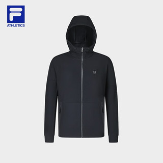 FILA 斐乐男士针织连帽外套2023冬基础加绒运动上衣 深黑-BK 180/100A/XL