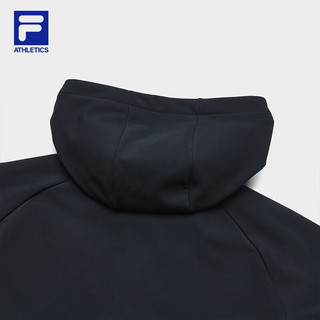 FILA 斐乐男士针织连帽外套2023冬基础加绒运动上衣 深黑-BK 180/100A/XL