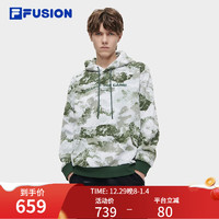 FILA FUSION斐乐潮牌男子针织连帽上衣加绒宽松卫衣 黛青绿-GN 175/96A/L