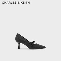 CHARLES&KEITH23冬季小方头铆钉高跟鞋玛丽珍鞋女CK1-61720168 Grey灰色 39