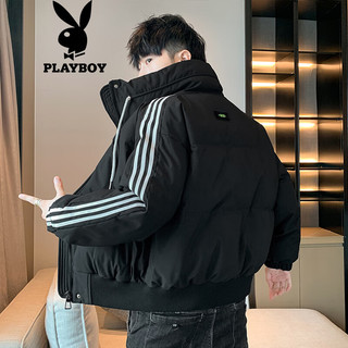 花花公子（PLAYBOY）羽绒服男冬季潮流立领保暖防风加厚外套男装 黑色 XL 