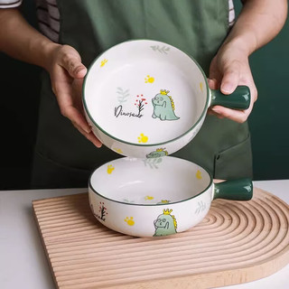 CERAMICS 佩尔森 可爱陶瓷带手柄泡面碗家用个人餐具水果沙拉碗汤碗手把碗 6英寸手柄碗-恐龙
