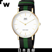 CITIZEN 西铁城 Q&Q男士石英表 白色表盘绿色黑色腕带 日韩表 QQ974J151Y