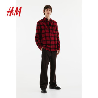 H&M男士标准版型法兰绒衬衫1196862 红色/黑色格纹 175/100A