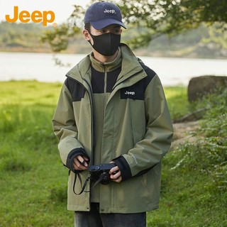 Jeep 吉普 冲锋夹克男女外套秋冬季三合一潮流山系衣服 抹茶绿男款 XL