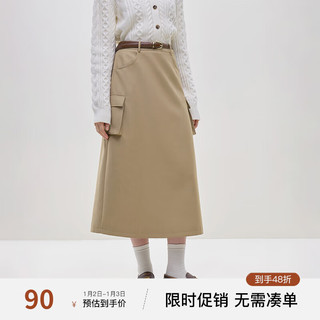 范思蓝恩 23FS14332工装大口袋设计感半身裙，女2023冬新款百搭裙子 卡其色 XS