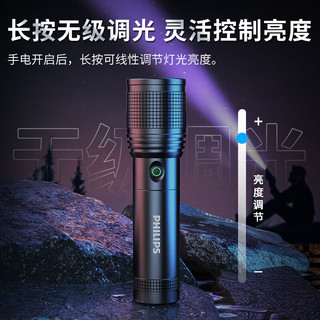 PHILIPS 飞利浦 强光手电筒变焦远射超亮Type-C充电家用户外骑行应急灯SFL6166