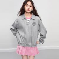 LEDIN 乐町 休闲设计上衣宽松版型套头衫秋季绑带翻领卫衣