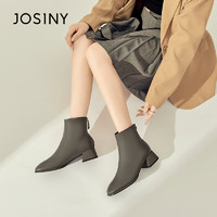 JOSINY 卓诗尼 女靴复古百搭英伦风女士时装靴皮靴短筒及踝靴瘦瘦靴女士靴子 深灰色 35