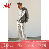 H&M女装卫衣柔软舒适加绒休闲字母图案连帽衫1099646 混灰色/Paris 155/80A