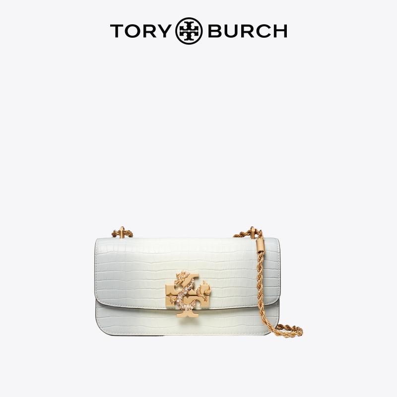 TORY BURCH 汤丽柏琦 龙年胶囊系列 女士牛皮革单肩包 154786 云雾灰/暖白色 中号