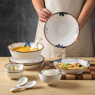 KAWASIMAYA 川岛屋 墨蓝日式餐具碗碟套装家用陶瓷汤碗特别好看的饭碗盘子碗筷 六人食36件套
