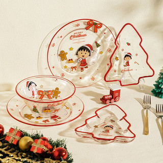 摩登主妇 樱桃小丸子新年礼物玻璃碗盘耐高温卡通可爱盘子沙拉酸奶碗 小丸子圣诞6.7英寸玻璃碗 1头