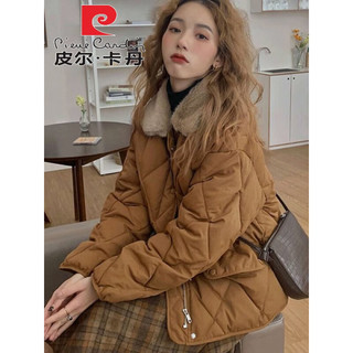 皮尔卡丹（pierre cardin）菱格羽绒服女冬季轻薄23时尚短款外套小个子复古面包服 黑色 【棉i服加绒保暖】 L 100-120斤