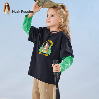 暇步士（Hush Puppies）童装儿童男大童拼色圆领长袖衫简约舒适 藏蓝 105cm