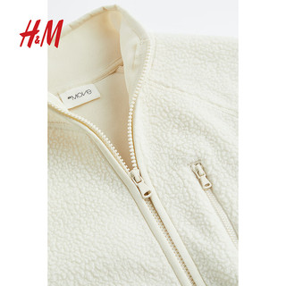 H&M儿童运动外套柔软毛绒保暖潮流茄克上衣1044382 浅米色 110/56
