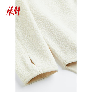 H&M儿童运动外套柔软毛绒保暖潮流茄克上衣1044382 浅米色 110/56