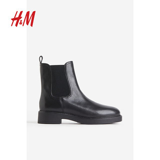 H&M【致臻系列】女鞋靴子冬气质皮质切尔西靴1184617 黑色 220