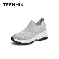 TEENMIX 天美意 坡跟一脚蹬厚底袜子鞋秋新款商场同款女休闲鞋BE261CM2