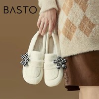 BASTO 百思图 冬季新款时尚花朵低跟保暖舒适毛毛鞋女单鞋WD035DA2