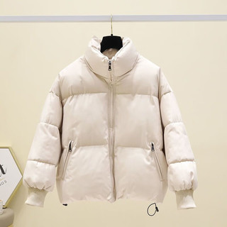 OLOEY 2022年冬季加厚羽绒棉服女小个子韩版宽松保暖棉服外套潮 米白色 S 90-110斤