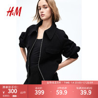 H&M女装外套宽松版口袋装饰外套1215618 黑色 155/76A