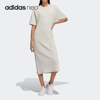 adidas NEO NEO连衣裙女装夏季圆领短袖时尚三条纹运动长裙