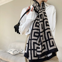 HAUTTON 围巾女披肩丝巾秋冬季空调披肩女休闲女士丝巾 黑色