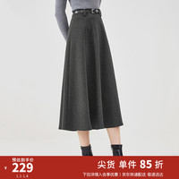 尚都比拉秋季时尚优雅a字半身裙中长款复古百搭伞裙 深灰色 L 