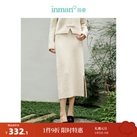 茵曼（INMAN）国色新中式暖毛织半身裙女装设计感开叉弹力裙18332337 米白色 M