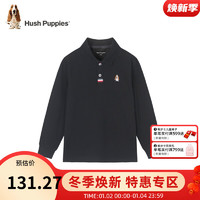 暇步士（Hush Puppies）童装儿童秋装上衣男童男大童简约时尚长袖polo衫 钻石黑 110cm