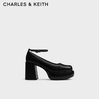 CHARLES&KEITH23冬复古腕带厚底粗跟高跟单鞋CK1-60920355 Black Box黑色 38