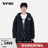 EVISU 秋冬 男士佛头印花中长款休闲羽绒服男 黑色 S