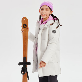 安德玛 女童中长款羽绒服冬季儿童加厚保暖舒适防风羽绒服女大童外套 米白 165cm